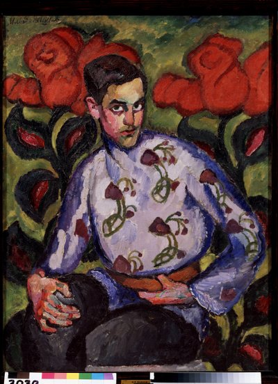 Çiçekli Bir Gömlekli Bir Çocuk Portresi. Ilya Ivanovich Mashkov'un (Ilia Mashkov, Matchkov) (1881-1944) tablosu, tuval üzerine yağlıboya by Ilya Ivanovich Mashkov