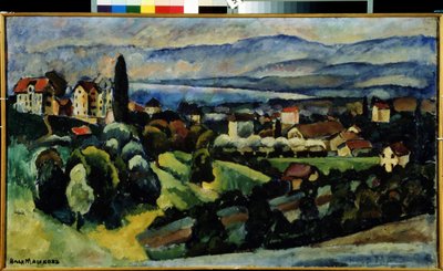 Nervi Kasabasının Görünümü (İtalya) Yaz aylarında Cenova yakınlarındaki İtalyan Rivierası kıyısındaki manzara ve küçük kasabanın tanımı. Ilya Ivanovich Mashkov'un (Ilia Mashkov, Matchkov) (1881-1944) tablosu, tuval üzerine yağlı boya. by Ilya Ivanovich Mashkov