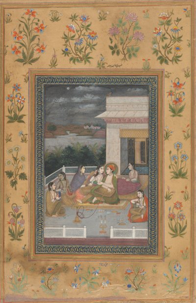 Müzisyenler ve Müzisyenlerle Çevrili Bir Terasta Bir Çift by Indian 18th Century