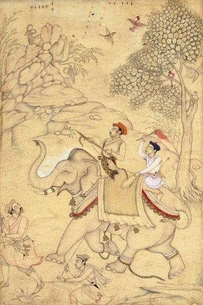Fil Üzerine Binmiş Prens Avı, c.1600-1650 by Indian School