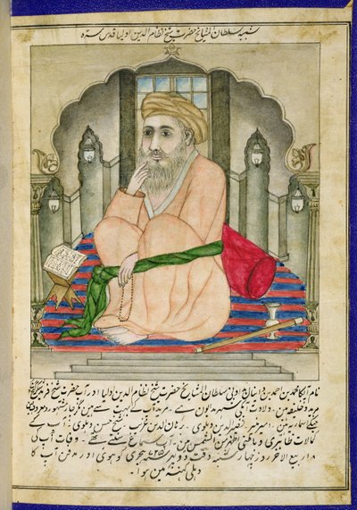 Deccan metinli Fars tarzında bir minyatür albümünden bir niş içinde oturan bir Sufi adaçayı by Indian School