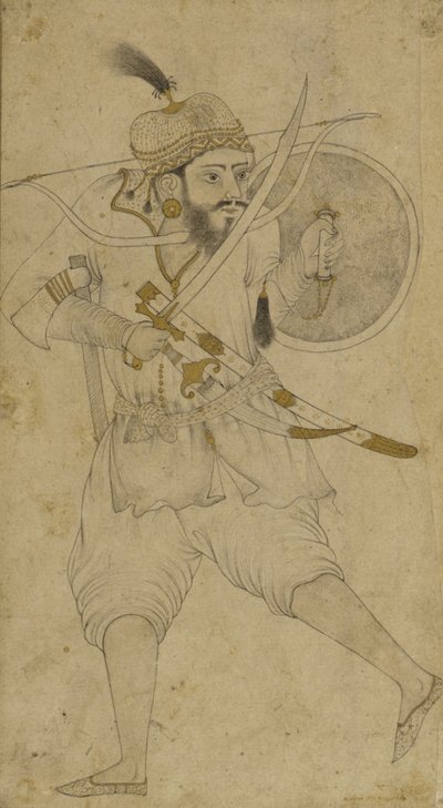 Bir Tatar askeri, Ahmadnagar, Deccan platosu (kağıt üzerinde mürekkep ve hafif renk tonu) by Indian School