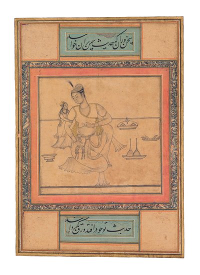 Aile Ortamında Genç Bir Prens, c.1600 (opak suluboya ve altın) by Indian School