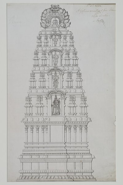 Beş katlı bir gopuram by Indian School