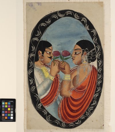 Bir züppe bir fahişeyi ziyaret ediyor (rekto), 1880 dolayları (kağıt üzerine sulu boya) by Indian School