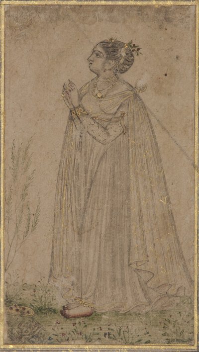 Bir prenses güneşe tapıyor, c.1600 (kağıt üzerinde opak wc ve altın) by Indian School