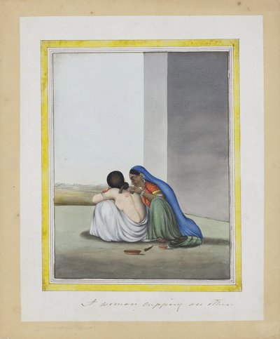 Bir başkasını kucaklayan bir kadın, c.1815 (kağıt üzerinde opak klozet) by Indian School