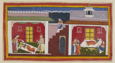 15296 (1) f.22r ekleyin, Manthara yukarıdan iner ve Kaikeyi