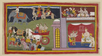 Ekle 15296 (1) f.84r, Haberciler, bir üst odadaki prenslere Ayodhya