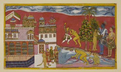 Ekle 15296 (2) f.16r, Kiskindha sarayının dışına geri dönün by Indian School