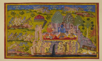 15296 (2) f.57r ekleyin, Sugriva hala iki kardeşe önceki maceralarından bahsederken, doğu, kuzey ve batı bölgelerine gönderilen maymunlar geri dönerler ve arayışlarının boşuna olduğunu bildirirler, hiçbir işaret yoktu. Sita