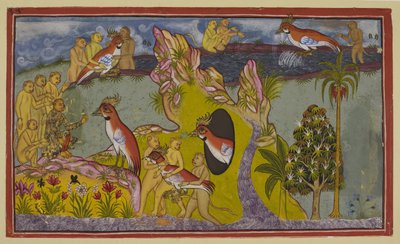 Ekle 15296 (2) f.68r, Maymunlar krallarının gazabıyla yüzleşmek yerine güney okyanusunun kıyılarında kendilerini aç bırakarak ölmeye karar verdiler. Akbaba kral Jatayu