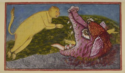 Ekle 15296 (2) f.86r, Okyanusun dibinde yaşayan yılanların annesi Surasa, tanrılar tarafından Hanuman