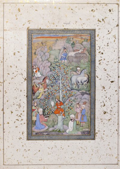 Alexander filozofu, doktoru ve kadehi sorguluyor, c.1610 (kağıt üzerinde opak wc ve altın) by Indian School