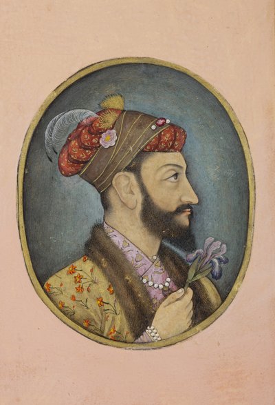 Bir iris tutan Aurangzeb Bahadur, c.1650 (kağıt üzerinde opak wc ve altın) by Indian School