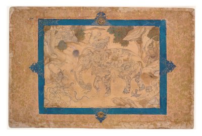 Kompozit Fil ve Diğer Canlılar, c.1600 (kağıt üzerinde opak wc ve altın) by Indian School