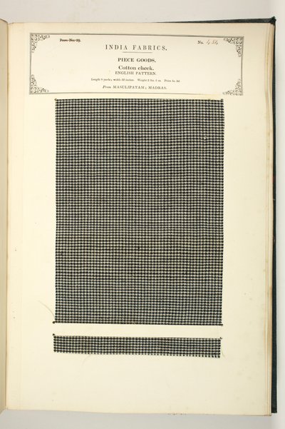 Cotton Check, Masulipatam, Madras, Parça Mallar, John Forbes Watson tarafından Hindistan Tekstil Üreticileri Koleksiyonundan, 1866