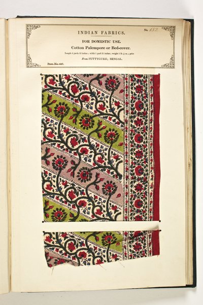 Cotton Palempore veya Yatak Örtüsü, Fatehgarh, Uttar Pradesh, Hindistan, Ev İçi Kullanım İçin, No. 152, John Forbes Watson tarafından "Hindistan