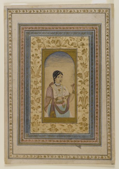 Pencerede Fahişe, 18. yüzyıl (kağıt üzerinde klozet, altın ve mürekkep yıkamaları) by Indian School