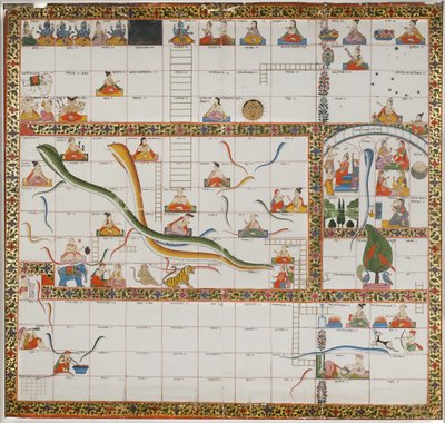 Snakes and Ladders oyunu için tasarım, 1800 (kumaş üzerine yapıştırılmış kağıt üzerine guaj boya) by Indian School