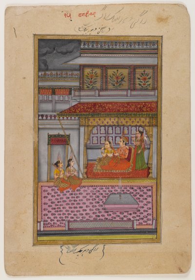 Dipaka Raga, dağınık bir Ragamala serisinden sayfa, c.1800 (kağıt üzerinde wc ve altın) by Indian School