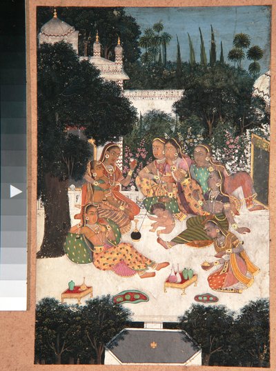 Saray terasında sekiz kadın ve bir çocuk, yaklaşık 1760 (kağıt üzerinde opak klozet) by Indian School