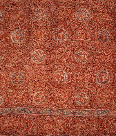 Çerçeve içinde yuvarlak ve çiçek desenli kumaş (pamuk) by Indian School