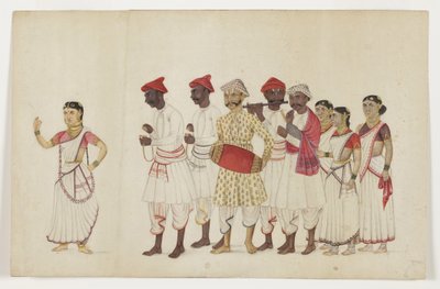 Müzisyenlerle birlikte törende dört kadın dansçı, c.1830 (kağıt üzerinde opak wc ve altın rengi) by Indian School