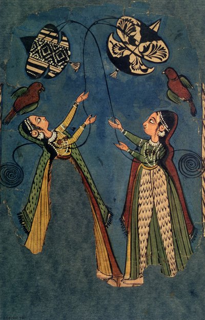 Uçan Kızlar Kitleri, Kullu Halk Resmi, Himachal Pradesh by Indian School