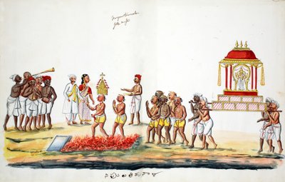 Hindu ateşinde yürüyüş töreni (kağıt üzerinde wc) by Indian School