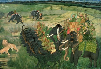 İçinde. 11A.28 Aurangzib aslanları avlıyor, c.1670-80 by Indian School