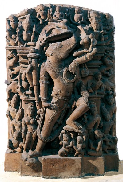 Hint Sanatı: Bir yaban domuzu şeklinde Hindu ilahi Vishnu. Hindistan, Khajuraho