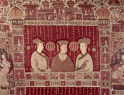 Avrupalı tüccarlarla Hintli kadın, Madras bölgesi, Ahmedabad (boyalı pamuk) by Indian School