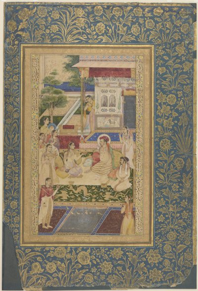 Jahangir ve Prens Khurram, Nur Jahan tarafından ağırlandı, c.1640-50 by Indian School