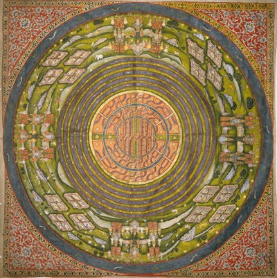 Evrenin Jain diyagramı (Jambudvipa) (pamuklu kumaş üzerine guaj boya) by Indian School