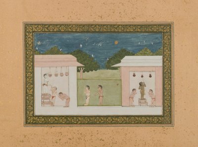 Krishna Stealing Curds, c.1775 (kağıt üzerinde opak wc ve altın) by Indian School