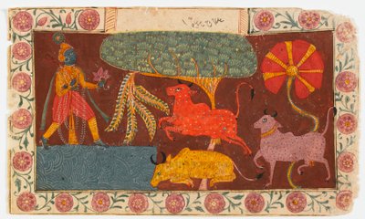 Bir Göletteki Krishna ve İnekler, bir Bhagavata Purana