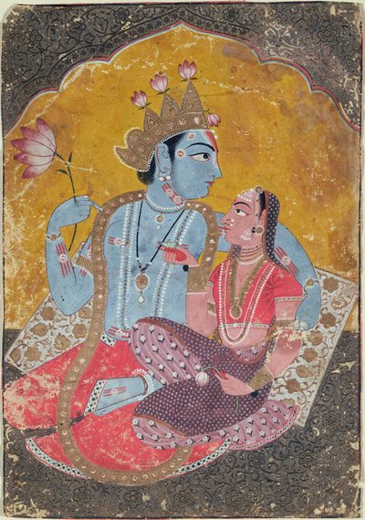 Krishna ve Radha, c.1690-1700 (kağıt üzerinde altın kabartmalı opak klozet) by Indian School