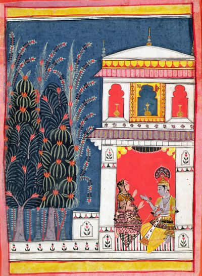 Krishna ve bir köşkte bir bayan, c.1660 by Indian School