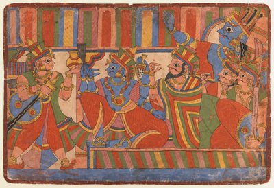 Krishna, Pandava liderlerine danışmanlık yapıyor, c.1830-50 (kağıt üzerinde opak wc) by Indian School