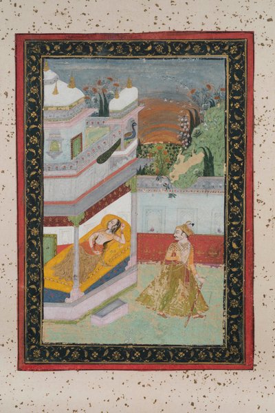 Lalit Ragnini, c.1790 (kağıt üzerine guaj, altın işlemeli) by Indian School