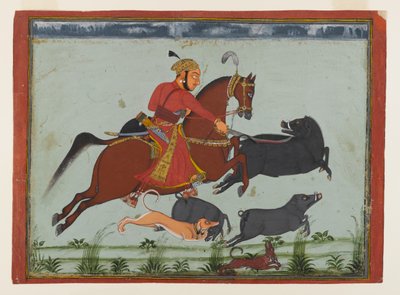 Mewar Av Domuzu Maharaja Pratap Singh II, c.1750-75 (kağıt üzerine suluboya, altın ve gümüş) by Indian School
