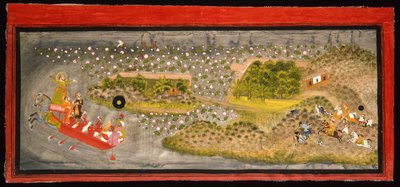 Maharana Jagat Singh II şahinlik ve domuz avcılığı, c.1740 (kağıt üzerinde opak, gümüş ve altın, bir albüm sayfasına monte edilmiş) by Indian School