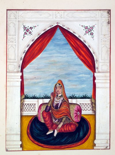 Maharani Chand Kaur, The Kingdom of the Punjab, its Rulers and Chiefs, cilt I, kimliği belirsiz bir Hintli sanatçının 27 suluboya çalışması, c.1840 (kağıt üzerinde wc) by Indian School