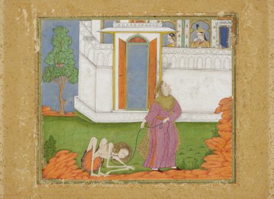 Mecnun nesne durumuna indirgenir, c.1700 (kağıt üzerinde opak wc ve altın) by Indian School