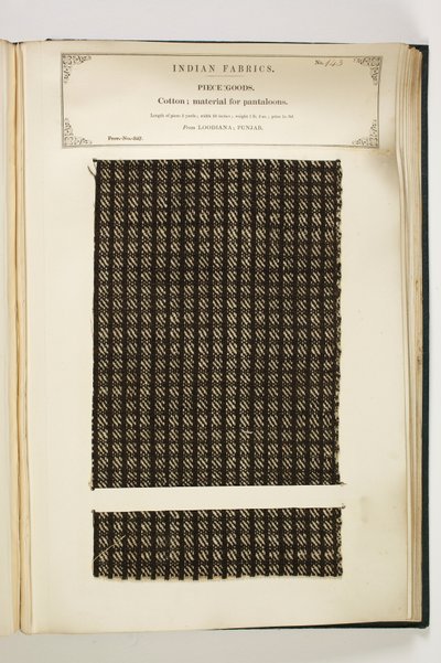 Hindistan Tekstil Üreticileri Koleksiyonundan Pantaloons, Loodiana, Pencap, Parça Mallar için Malzeme, John Forbes Watson, 1866
