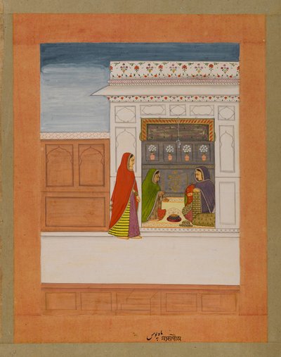 Ayı Pausha, Baramasa serisinden bir sayfa, c.1750 (kağıt üzerinde wc ve altın) by Indian School