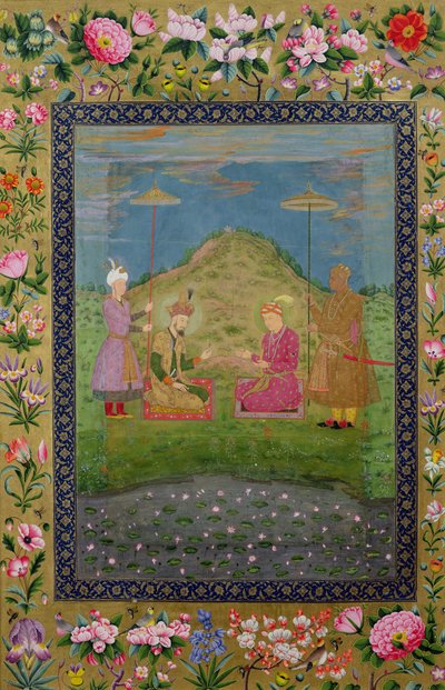 Bayan E-14 Hümayun (1508-56) ve Ekber (1542-1605), bir vezirle, Moraqqa