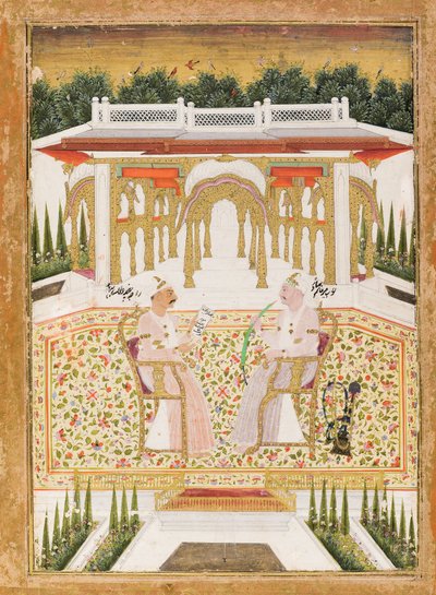 Nawab Mir Alam Bahadur ve Raja Chandu Lal Bahadur, c.1800 (kağıt üzerinde opak wc ve altın) by Indian School