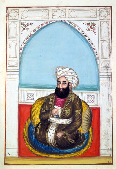 Nawab Synd Mohammad Khan, The Kingdom of the Punjab, its Rulers and Chiefs, cilt II, kimliği belirsiz bir Hintli sanatçı tarafından 30 suluboya çalışması, c.1840 (kağıt üzerinde wc) by Indian School